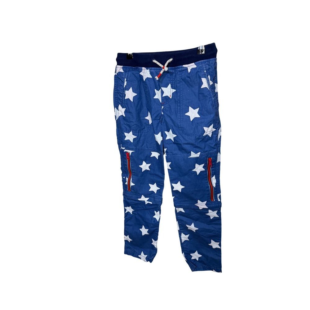 Mini Boden Boys Blue Star Print Cargo Pants Size 10Y Patriotic Red Zippers